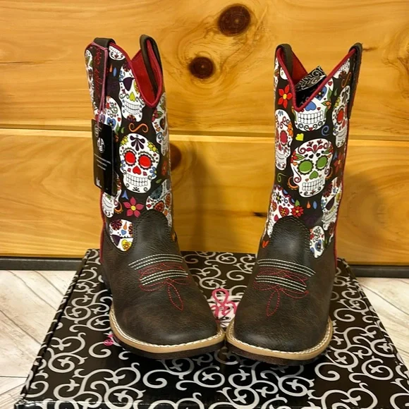 Blazin Roxx Cowgirl Boots Youth Skull New in box size 13.5 - Picture 1 of 8